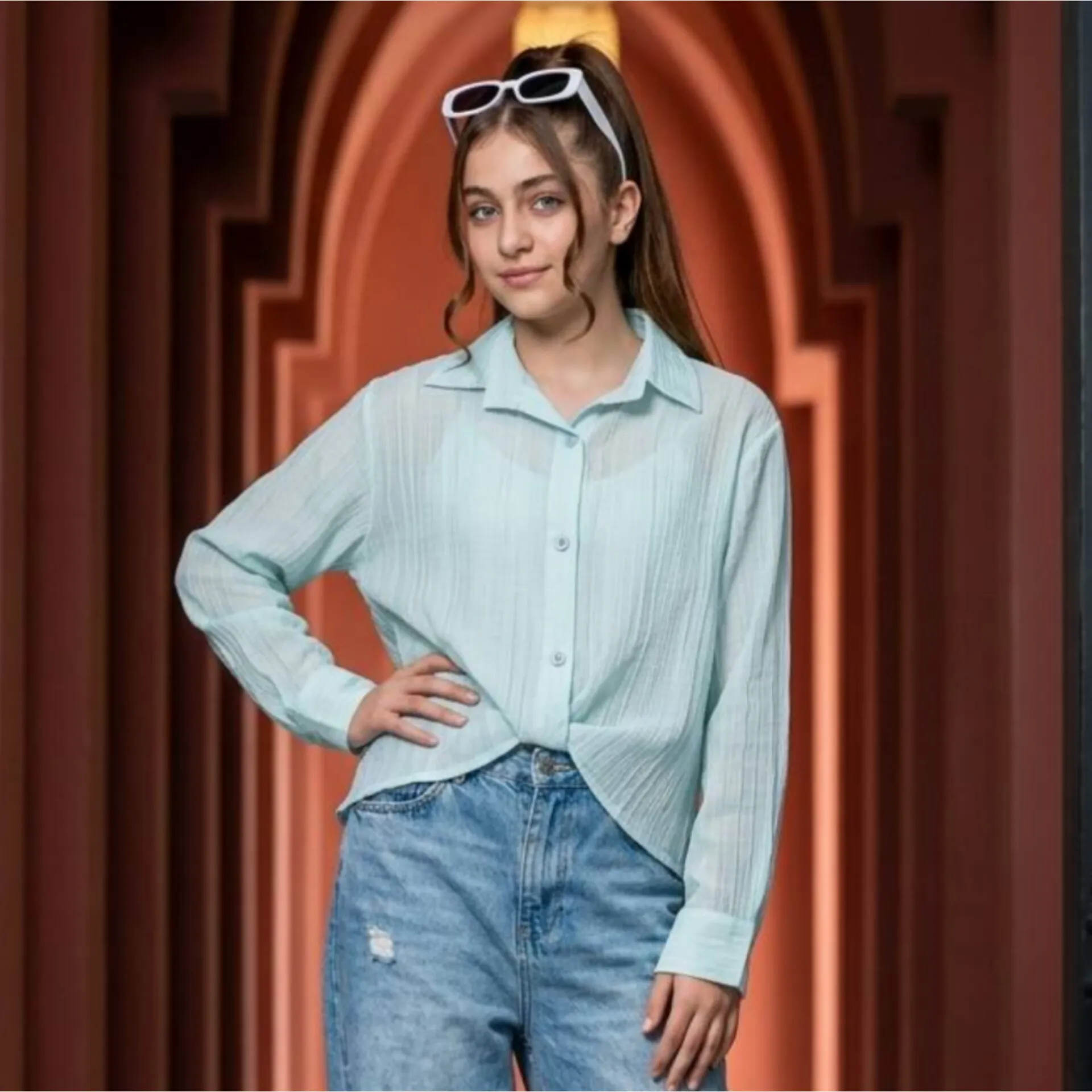 شومیز تابستانه گره ای دخترانه جنس پری رنگ بندی متنوع سایز 7 تا 16 سال