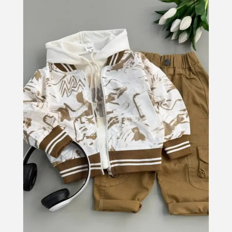 سه تیکه سویشرت و هودی و شلوار بچه گانه کتان ضدآب سایز 35 تا 50