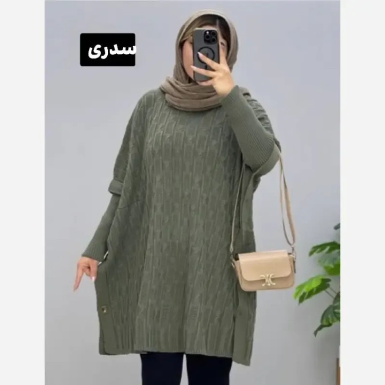 مانتو پانچ بافت تراکم بالا فری سایز مدل ترنج