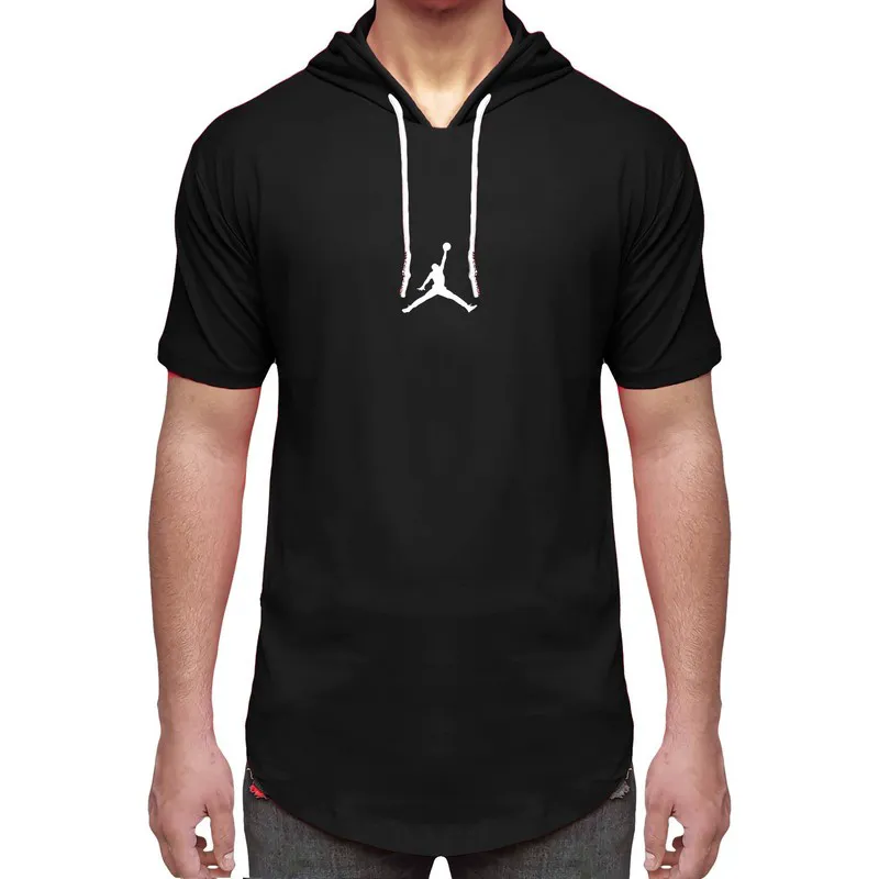 تیشرت کلاه دار مردانه مشکی جنس نخ آستین کوتاه طرح ساده