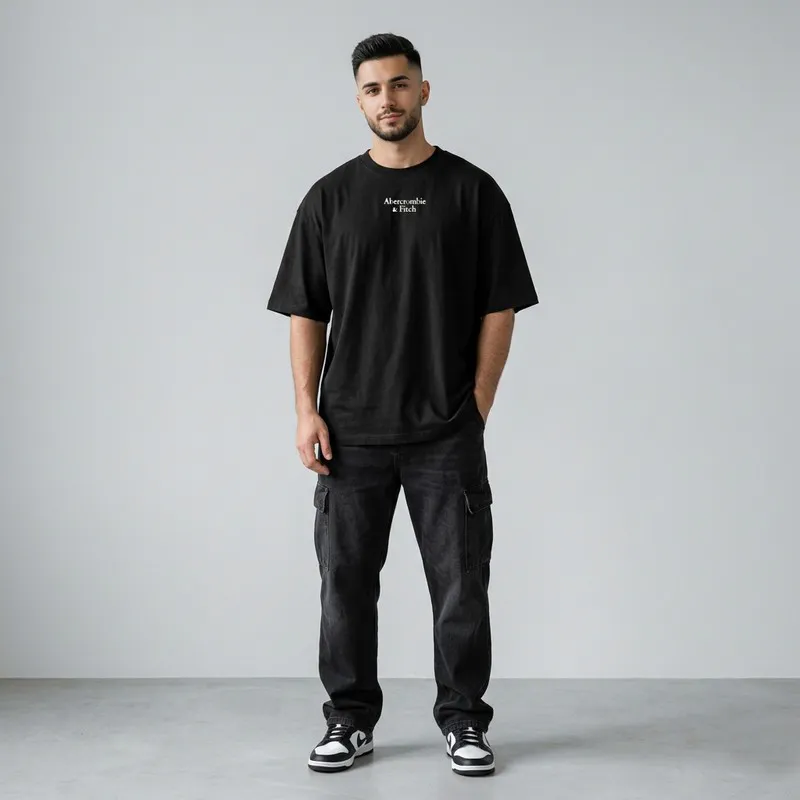 تیشرت مردانه اورسایز طرح گوزن طلایی آستین سهربع یقه گرد