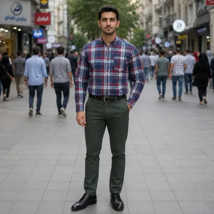 پیراهن آستین بلند مردانه نخی چهارخانه قواره آزاد نخ پنبه