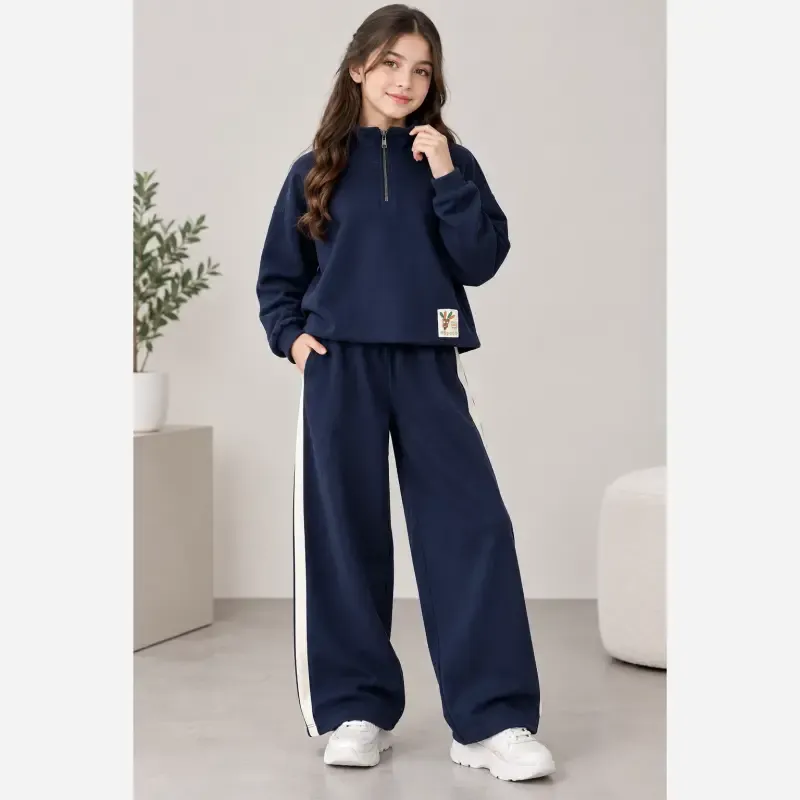 ست بلوز و شلوار اسپرت بچگانه نیم زیپ پنبه دورس دو نخ لاکرادار سایز 45 تا 65