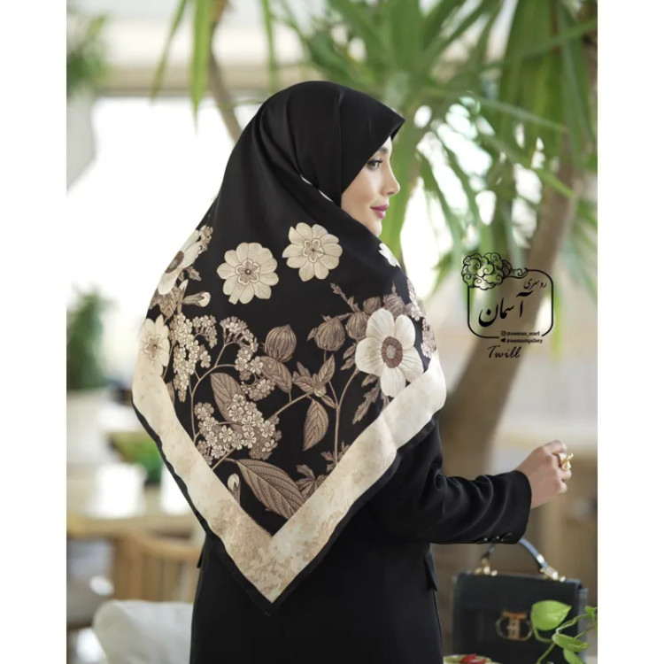 روسری مجلسی ساتن طرح الین قواره 140 ابریشم کجراه توییل